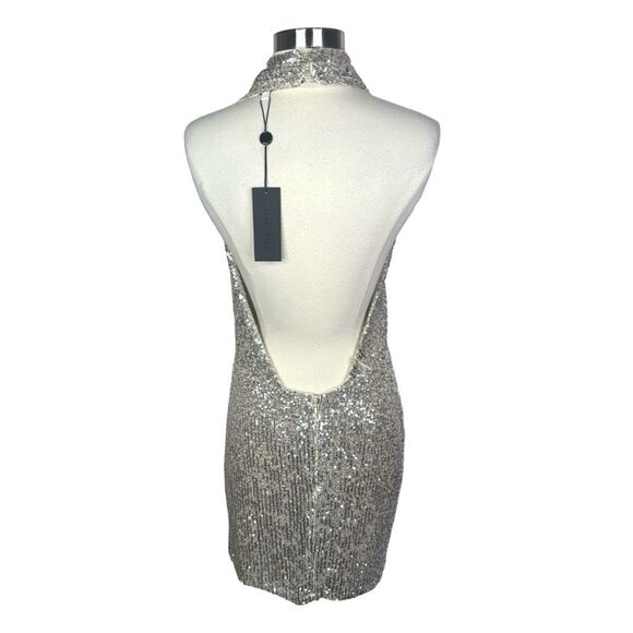 Gianni Bini Jada Silver Sequin Halter Dress - Size 10 - Picture 5 of 6
